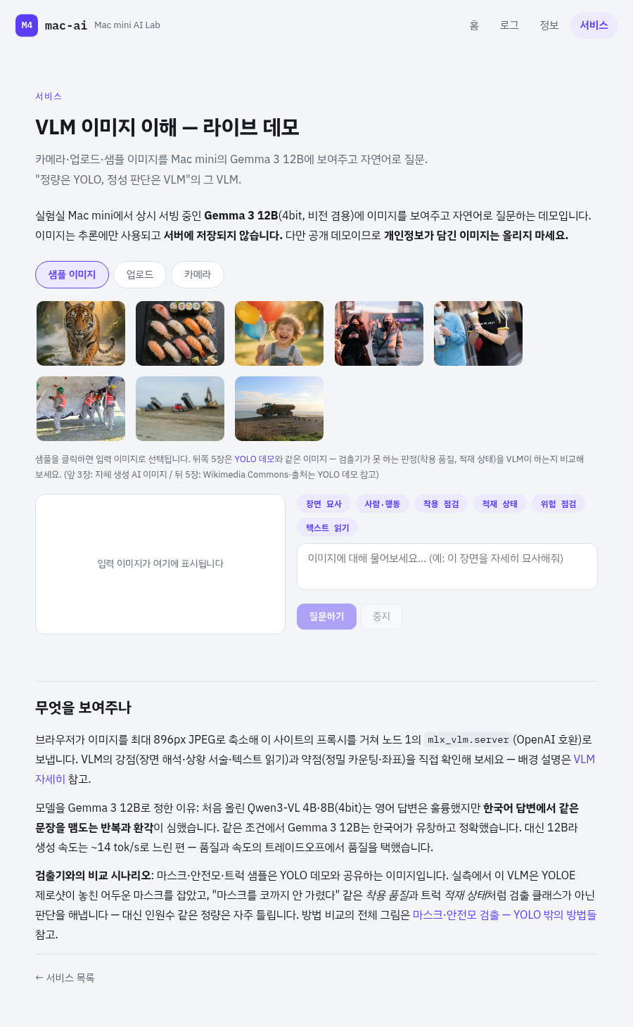 VLM 이미지 이해 라이브 데모 페이지 캡처